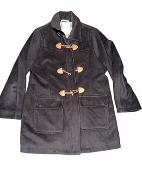 Hope and Henry Womens Black Toggle Coat with Leather Accents